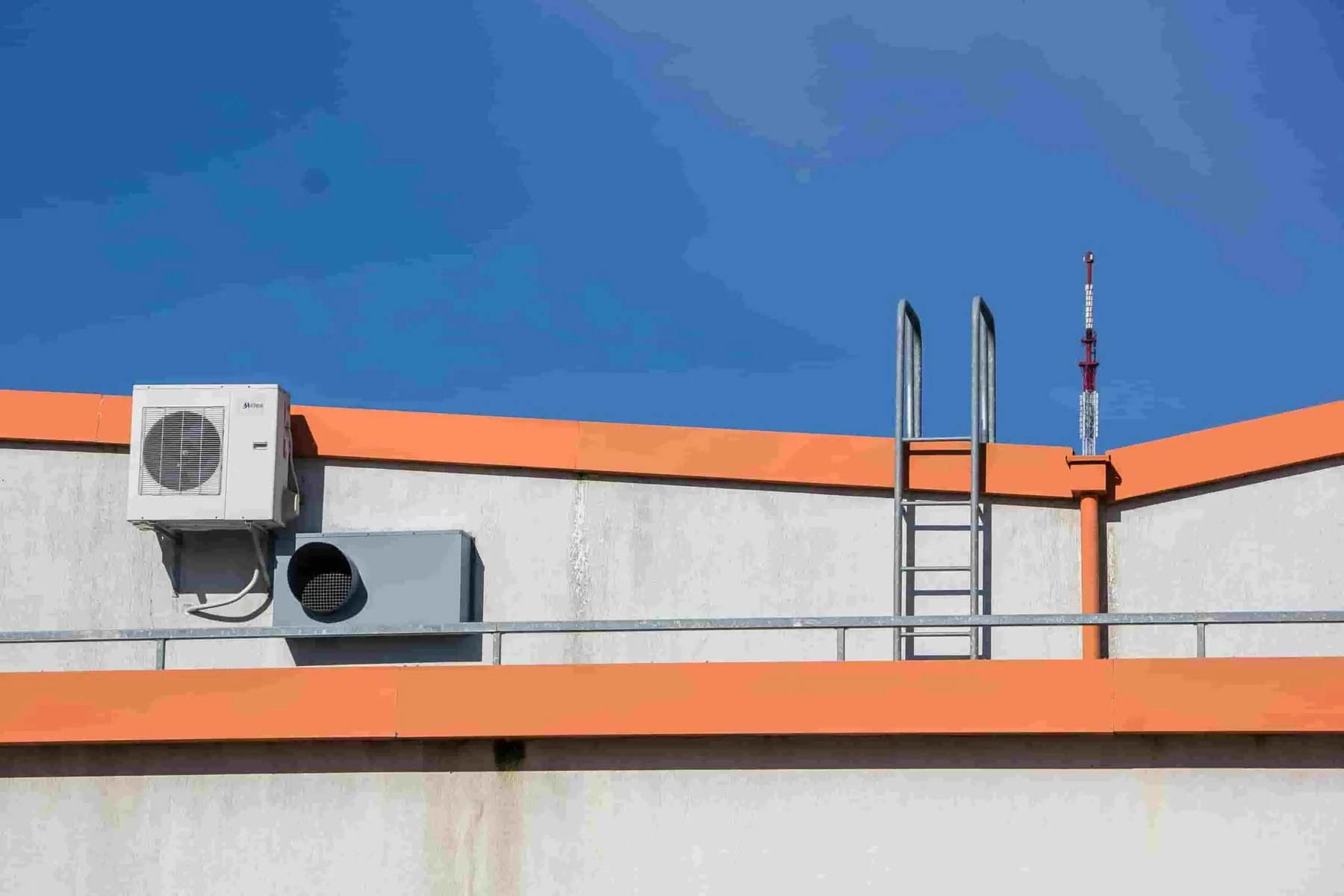Outdoor heating and cooling equipment installed on a rooftop