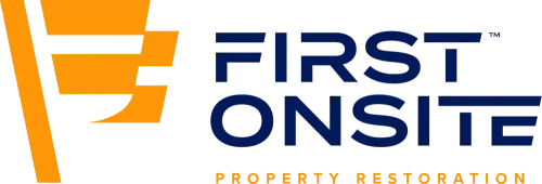 Logo for First Onsite Property Restoration featuring an orange and gray abstract symbol to the left of the company name in blue and orange text, reflecting expertise in commercial HVAC Vancouver and property restoration solutions.