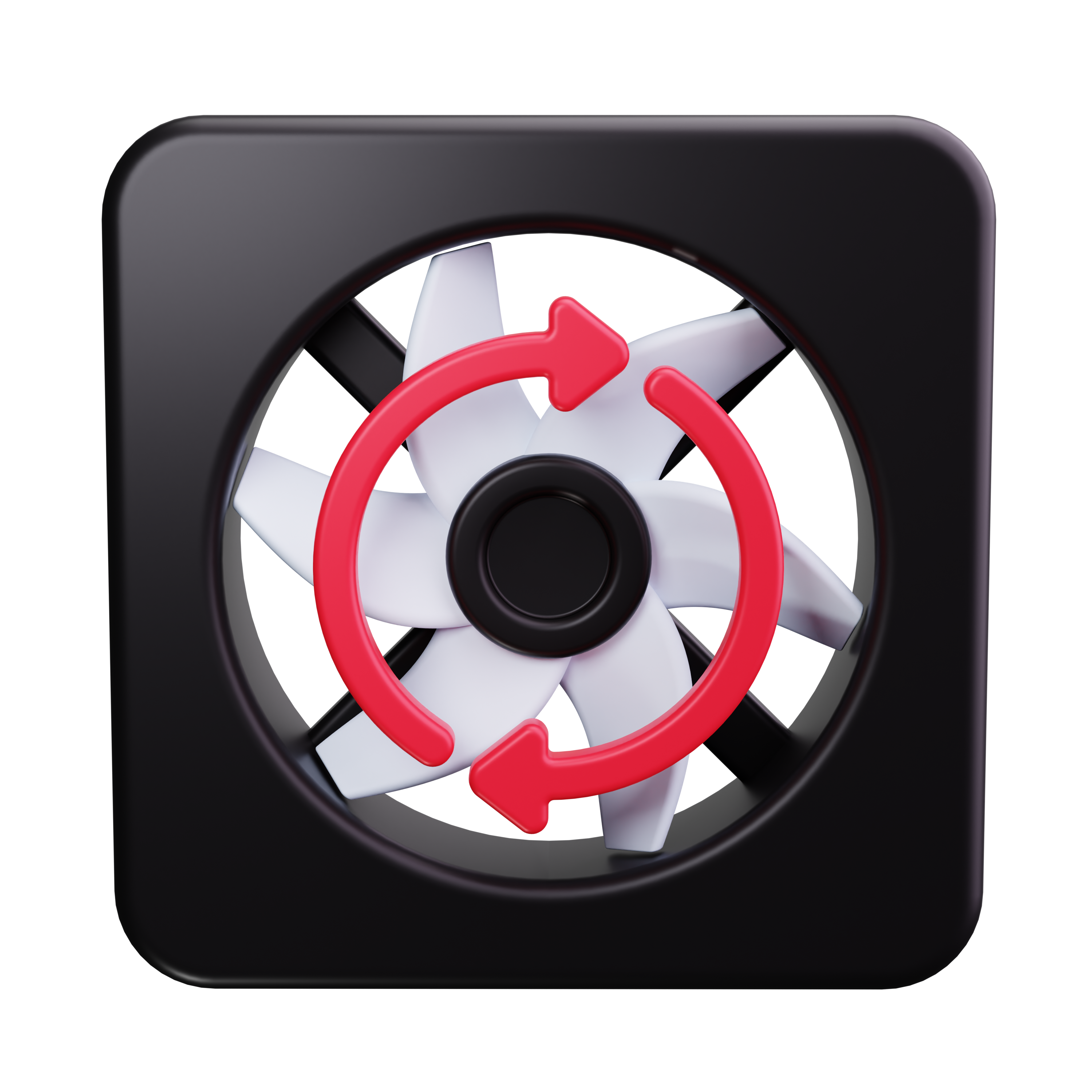 A square black icon with a white fan in the center and two red circular arrows indicating rotation, symbolizing commercial HVAC Vancouver or Residential HVAC services BC.