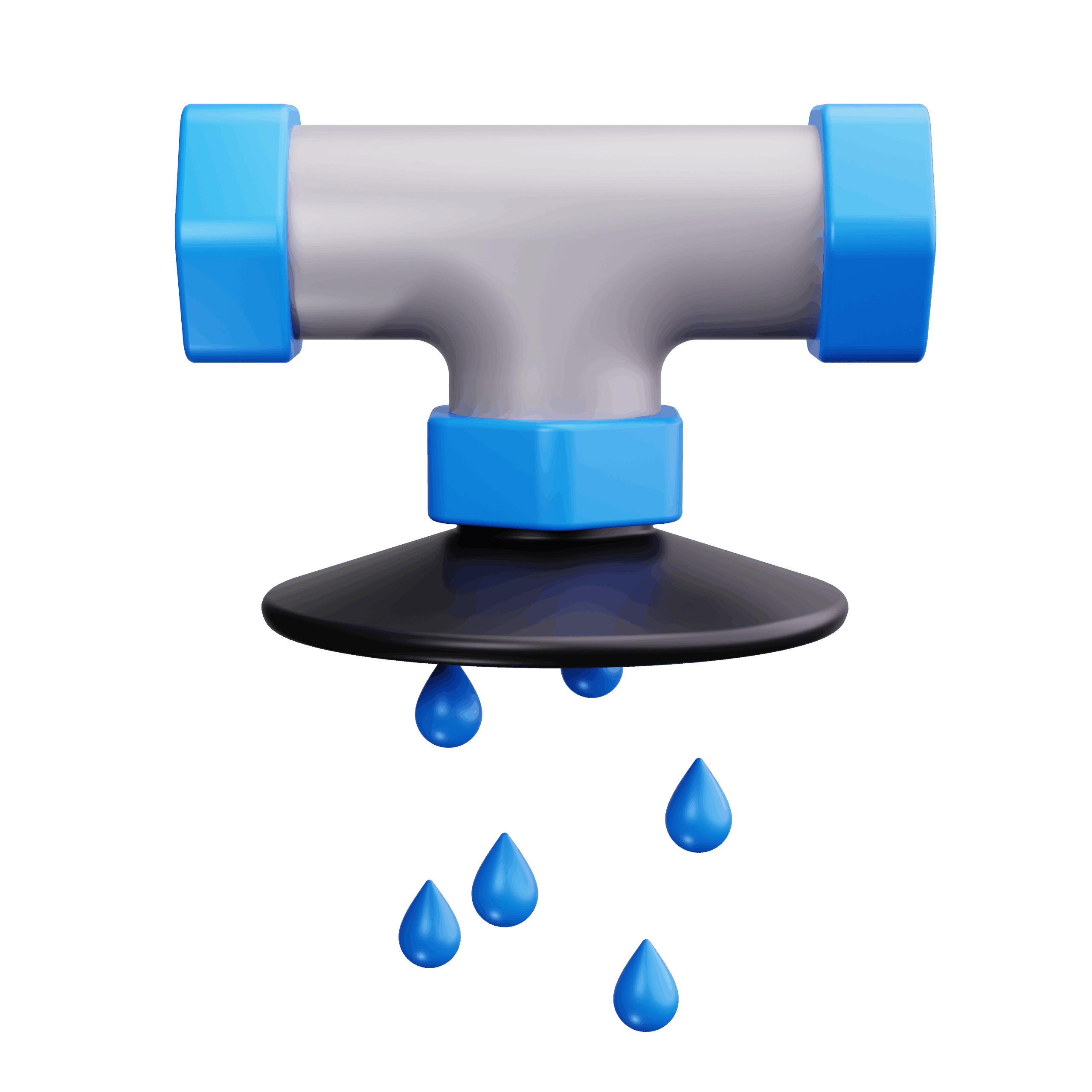 A 3D illustration of a gray and blue water pipe, with drops of water falling from its bottom onto a black surface—perfect for highlighting commercial HVAC Vancouver solutions.