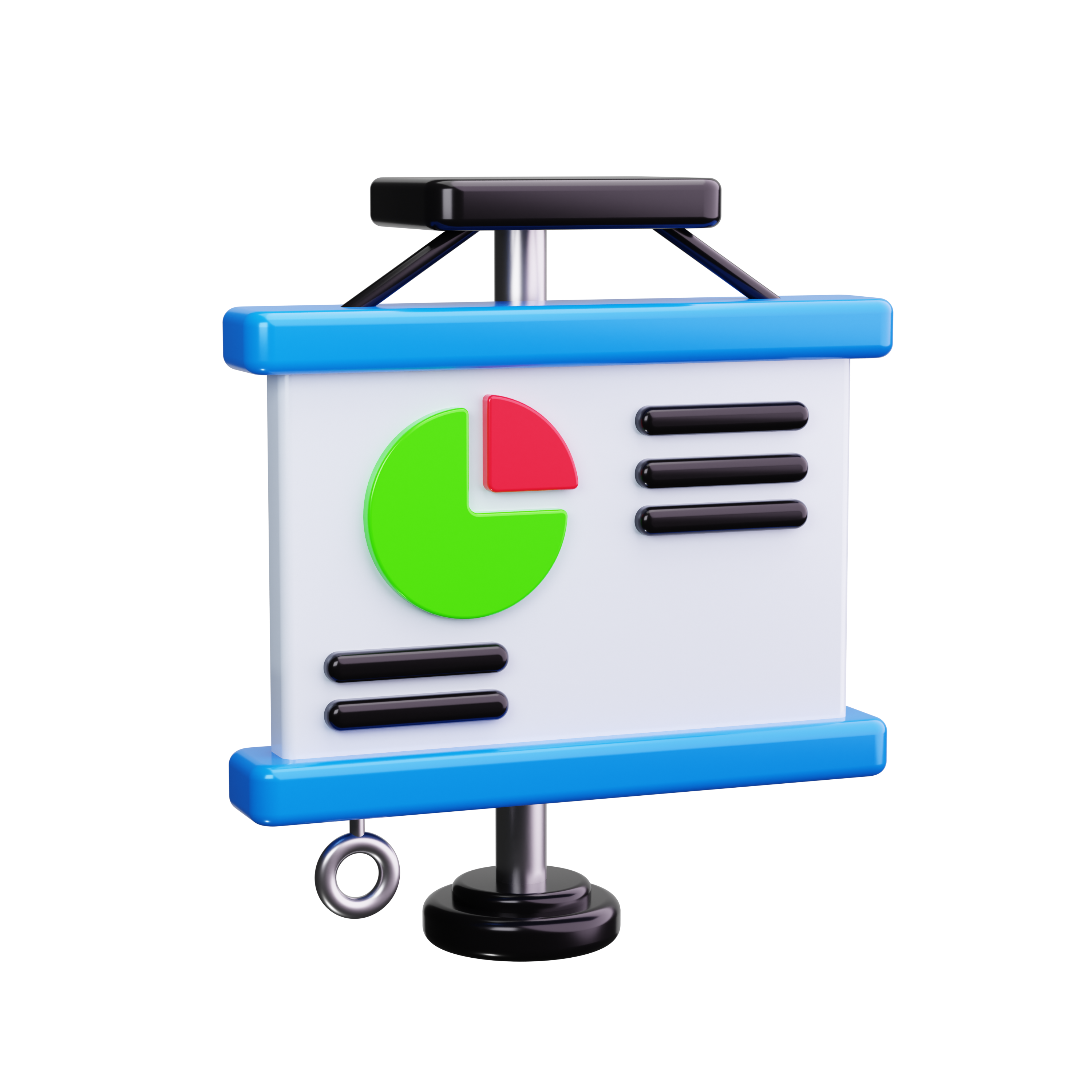 3D illustration of a presentation board with a green and red pie chart and three sets of horizontal lines, ideal for showcasing data or trends in commercial HVAC Vancouver or related services.